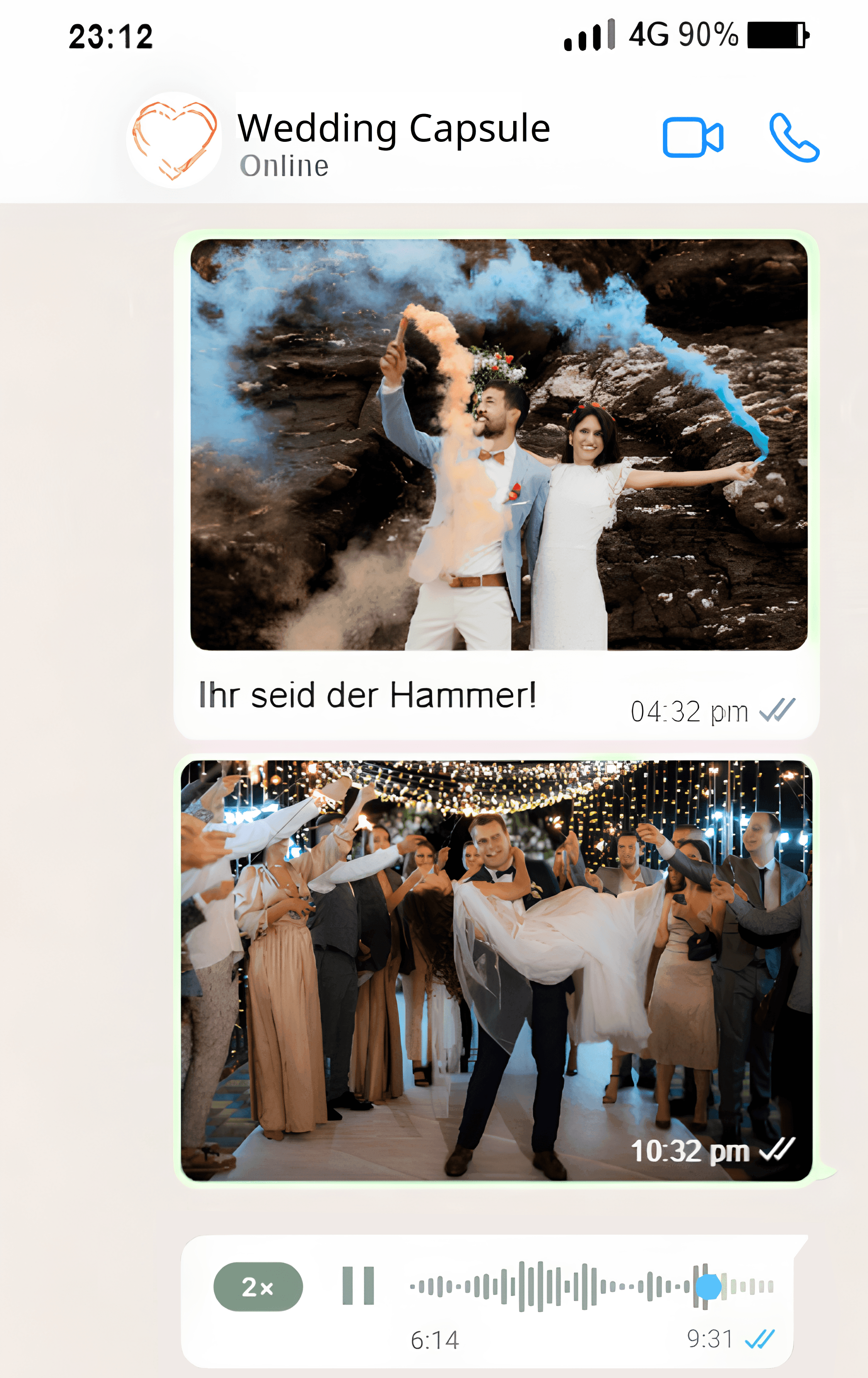 Wedding guest book idea: QR code to collect wedding photos in chat app. Celebrate with stunning smoke and dance moments.