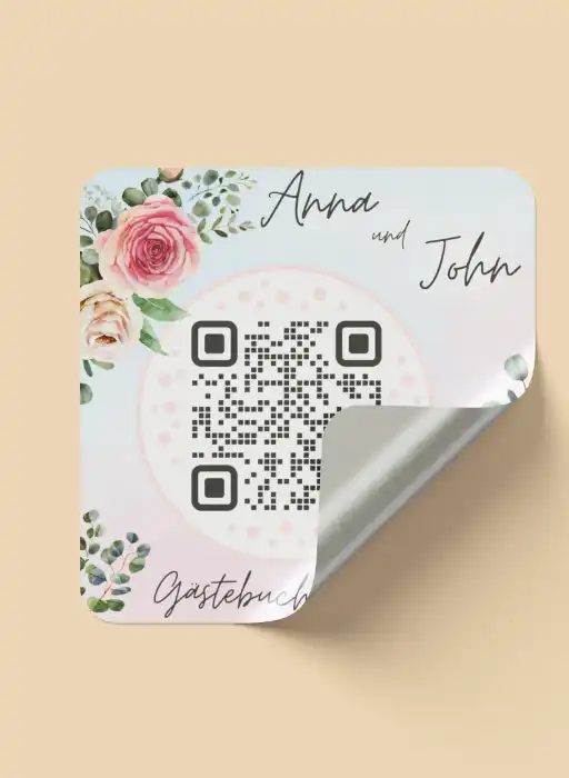 Elegant wedding QR code for guest book and photo collection with floral design. Perfect for wedding memories.